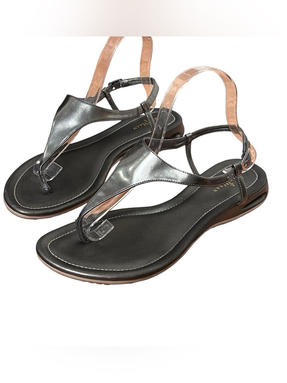 Cole Haan Nike Air Thong Sandals Metallic Pewter Leather Ankle Strap Comfort 9.5 - Picture 2 of 9